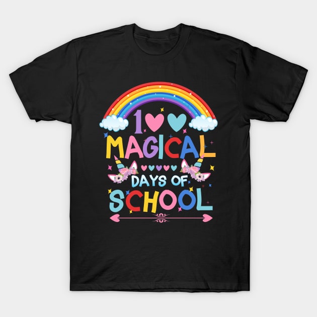 100th Day Of School, Magical Rainbow Unicorns Student Teacher T-Shirt by SilverLake